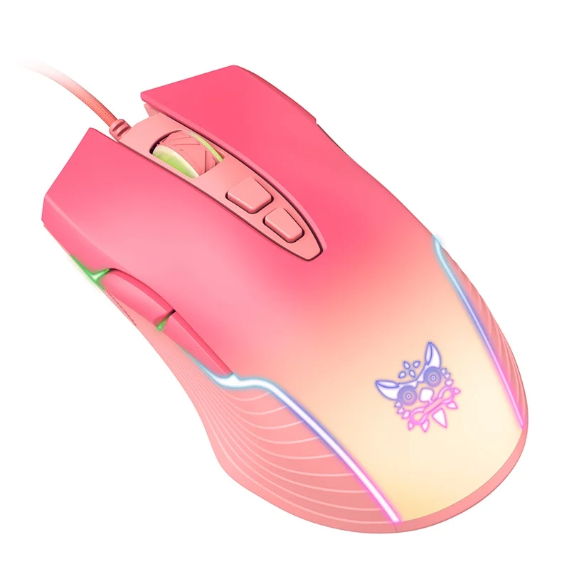Жичен детска мишката Onikuma CW905 розов цвят с класификация на цвета RGB, USB интерфейс, Дизайн 7 бутона, 6 експрес DPI LED за PC Gamer Изображение 1