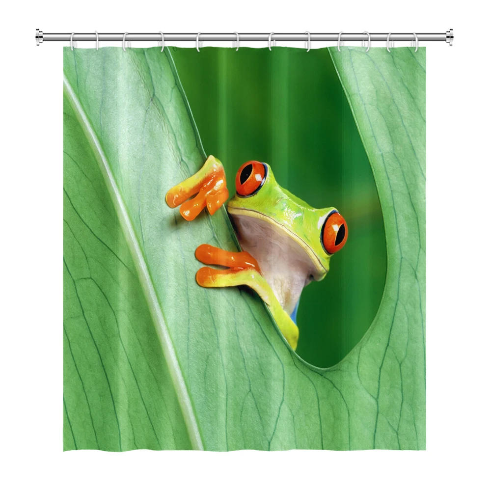 Забавни Комплекти завеса за душ с изображение на анимационни жаби, Творчески Декор на детска баня от водоустойчив плат, Куки за дома, Пердета за баня Изображение 1
