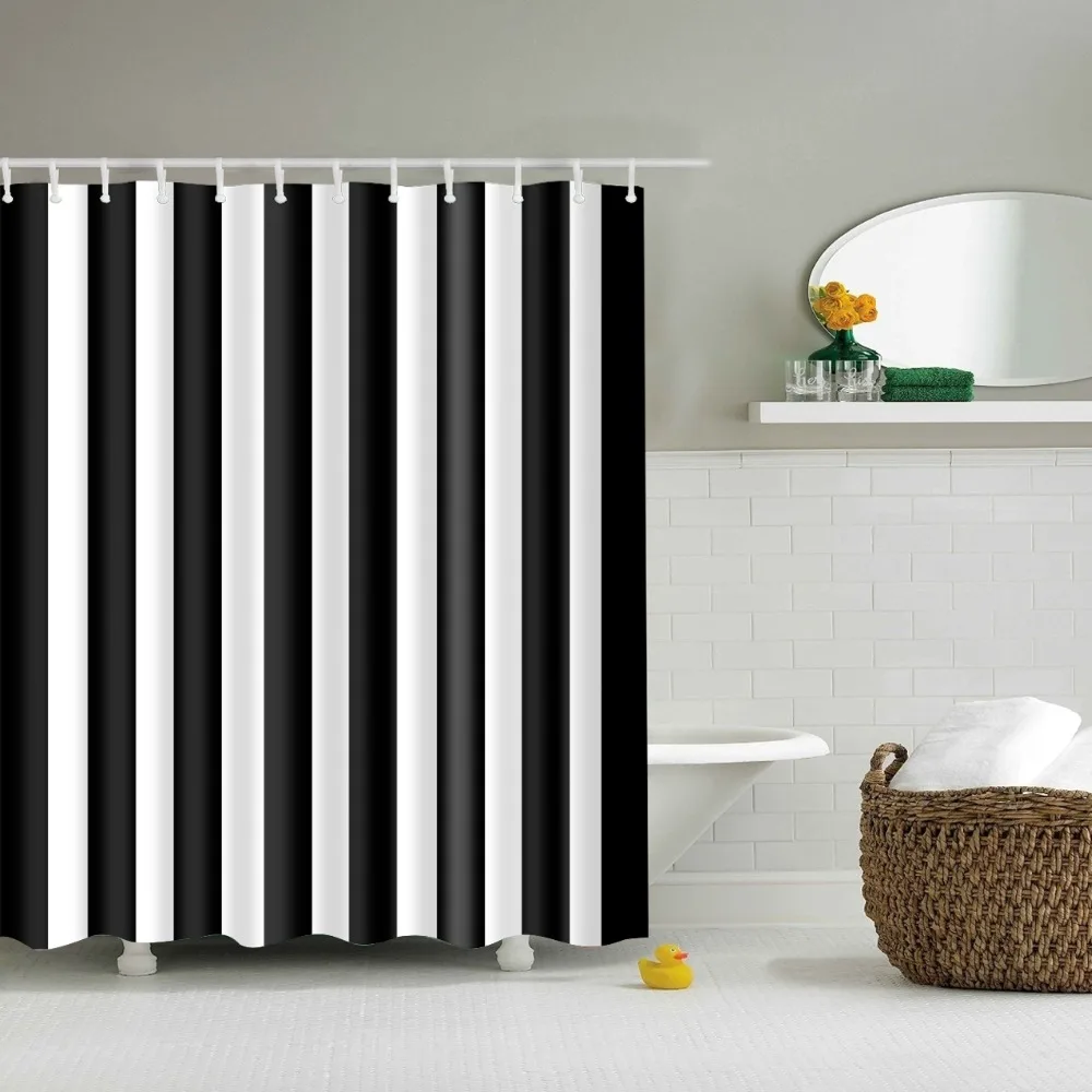 Завеси за душ в геометрична ивица в скандинавски стил, водоустойчив завеса за баня от полиестер Frabic с куки Изображение 4