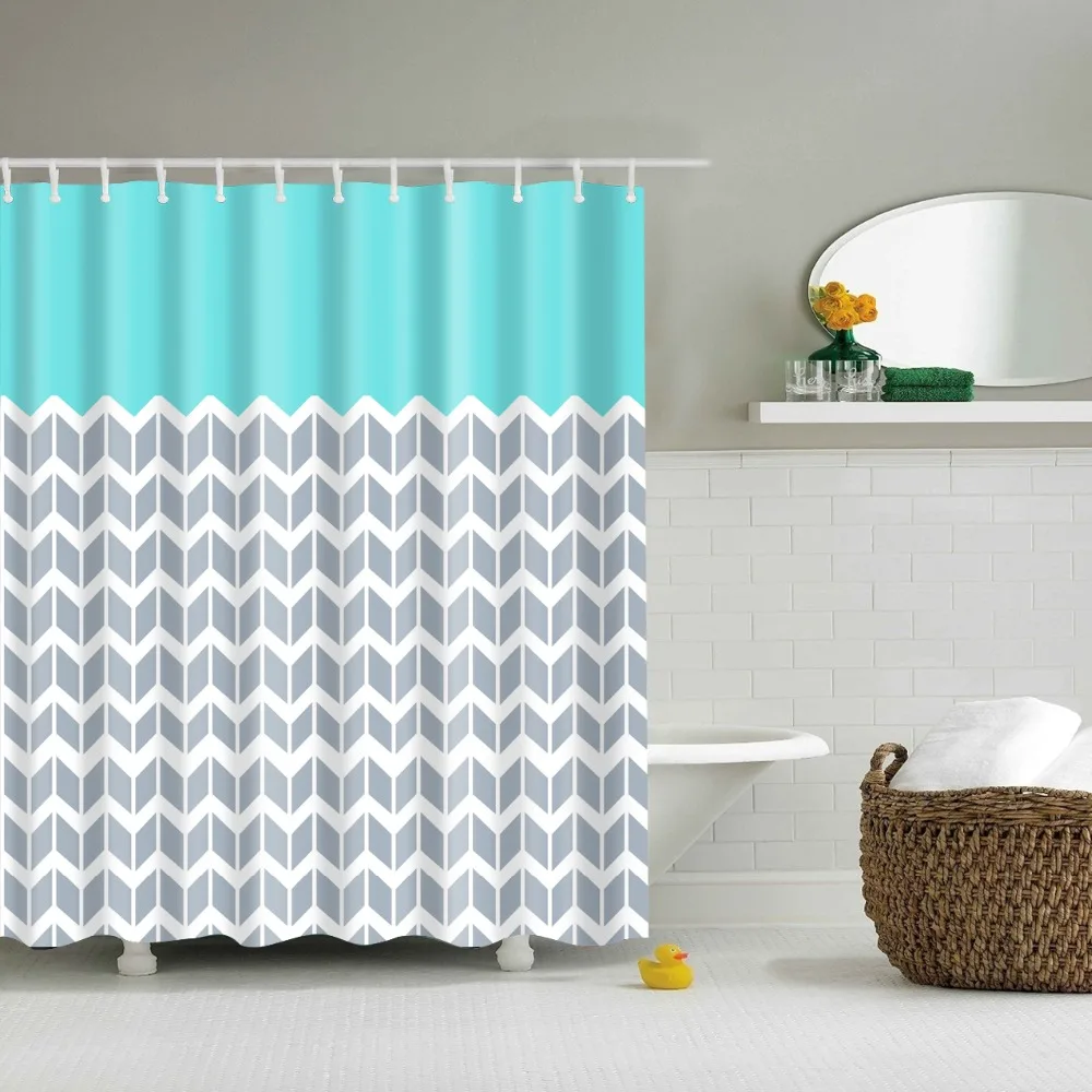 Завеси за душ в геометрична ивица в скандинавски стил, водоустойчив завеса за баня от полиестер Frabic с куки Изображение 5