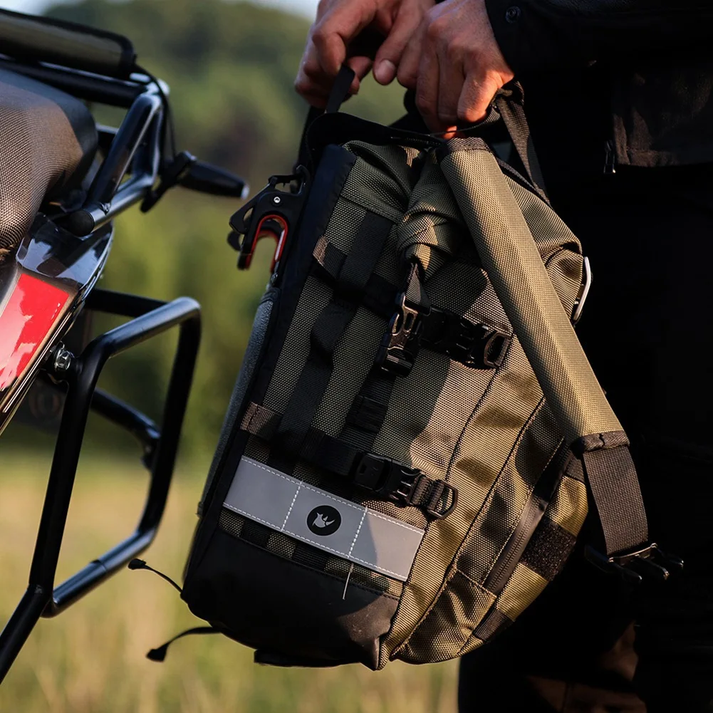 Задната странична чанта за мотоциклет Rhinowalk, универсална странична чанта обем 20 л с подвижна водоустойчива вътрешна многофункционален задната чанта (армейски зелен) Изображение 4