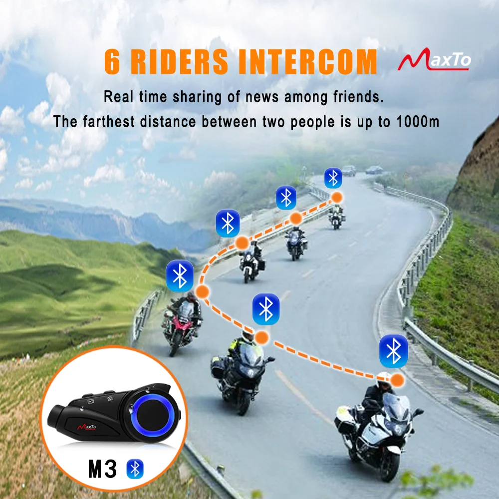 Записващо устройство за управление на мотоциклет MaxTo M3, каска, безжична Bluetooth слушалка за вътрешна комуникация, водоустойчив универсален HD записващо устройство Изображение 1