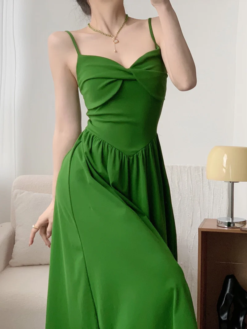 Зелена дълга рокля Макси с каишка на кръста, женски лятото на френското рокля трапецовидна форма с отворен гръб, Sweet Fahsion M564 Изображение 2