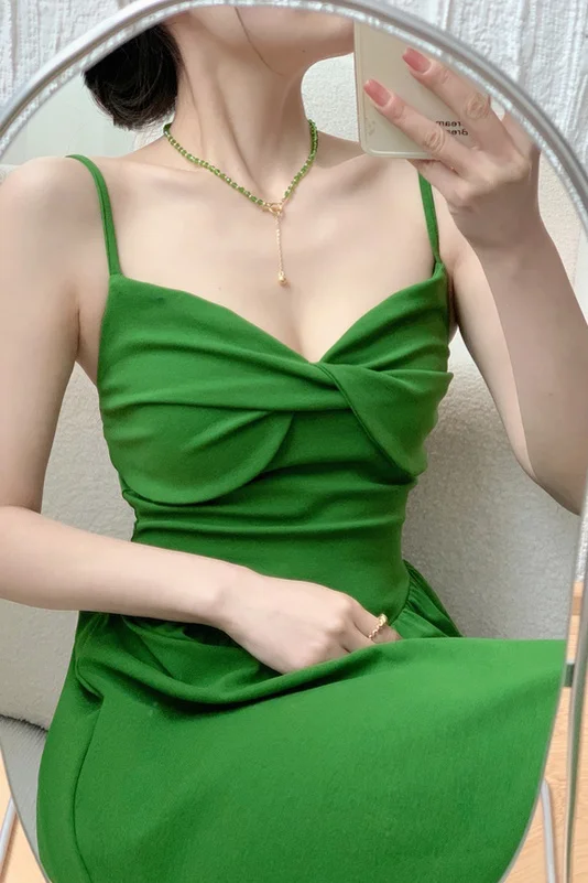 Зелена дълга рокля Макси с каишка на кръста, женски лятото на френското рокля трапецовидна форма с отворен гръб, Sweet Fahsion M564 Изображение 5