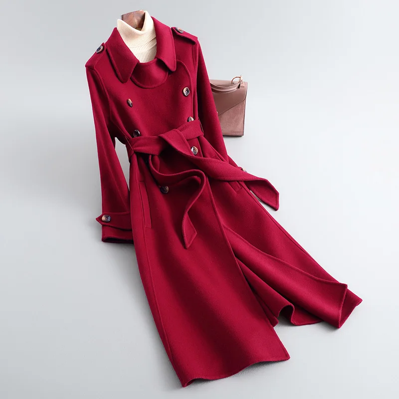 Зима и есен женско класическо кашемировое палто, вълнена женска мека удобна риза, горна дреха, вълнена палто с колан QN4865 Изображение 1