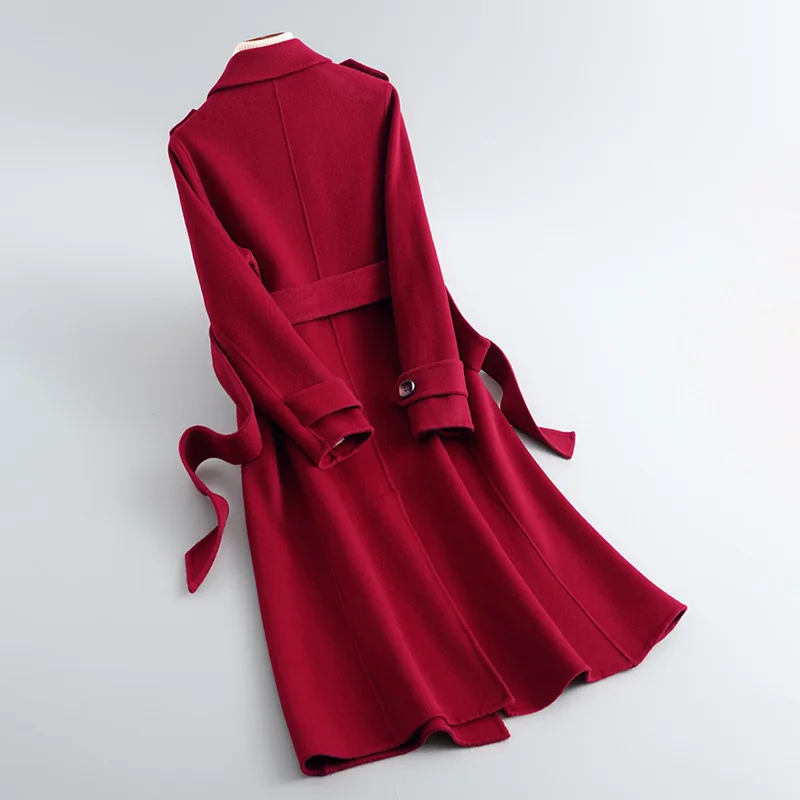 Зима и есен женско класическо кашемировое палто, вълнена женска мека удобна риза, горна дреха, вълнена палто с колан QN4865 Изображение 2