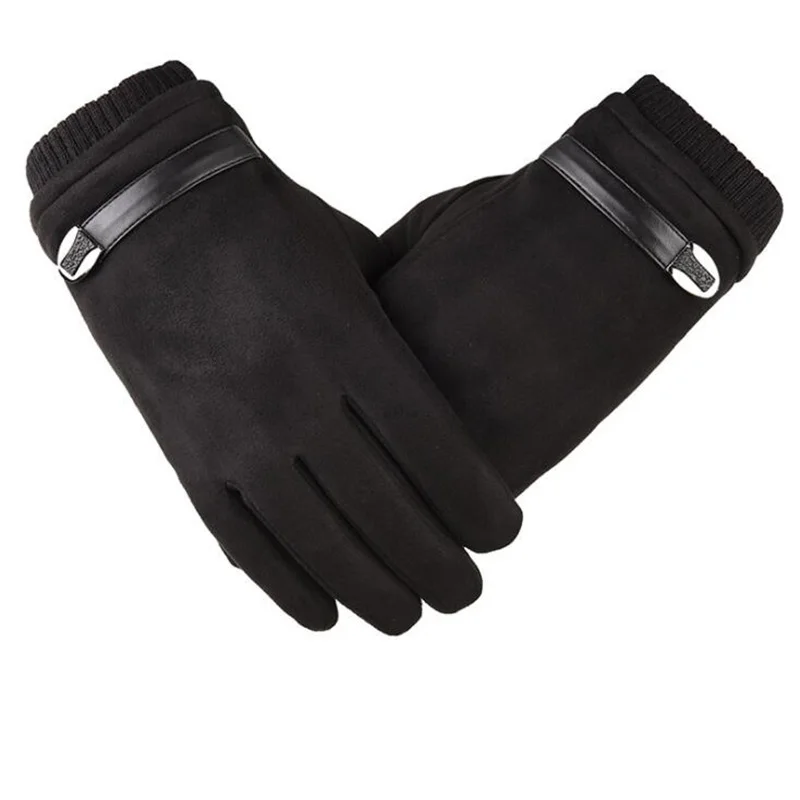 Зимните плюс кадифе, велур-ръкавици, мъжки ветроупорен ръкавици със сензорен екран на пълни пръсти, мъжки ръкавици за спорт на открито с катарама Изображение 1
