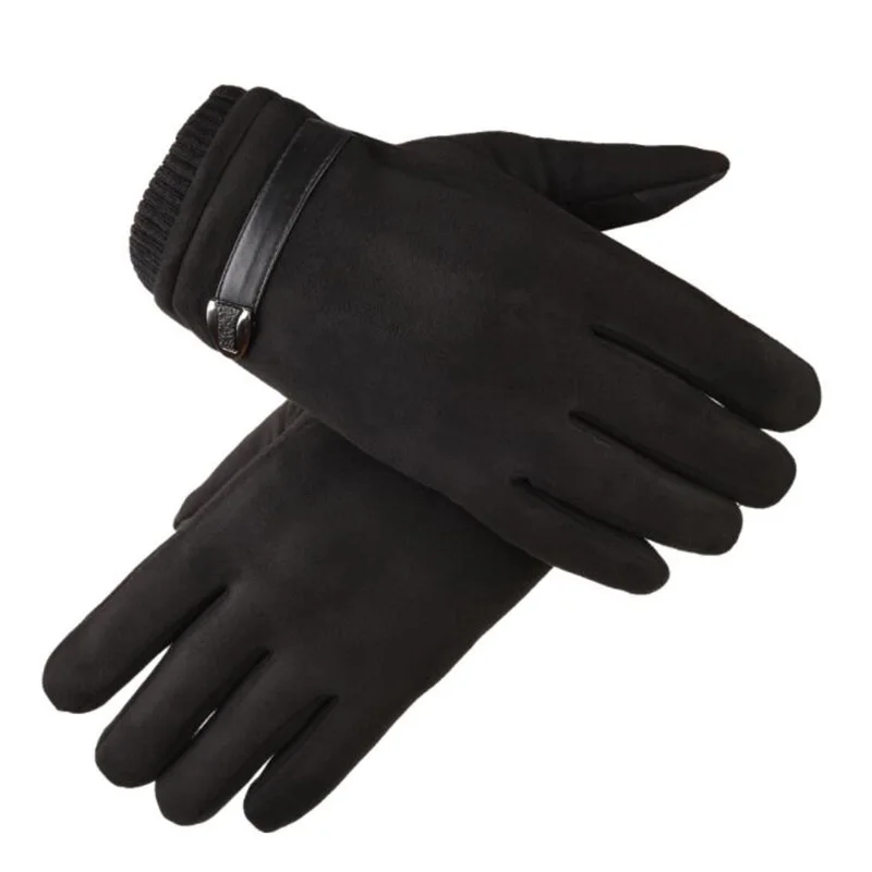 Зимните плюс кадифе, велур-ръкавици, мъжки ветроупорен ръкавици със сензорен екран на пълни пръсти, мъжки ръкавици за спорт на открито с катарама Изображение 2