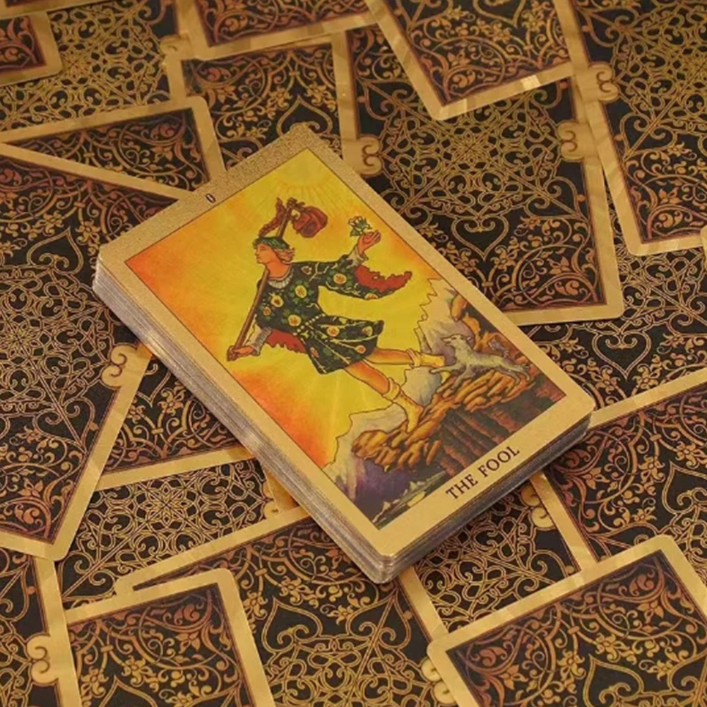 Златна колода Таро Загадъчна игра на Таро Класически карти за гадаене с 3-ма оборотными на графични изображения на Английската версия за подаръци на децата Изображение 2