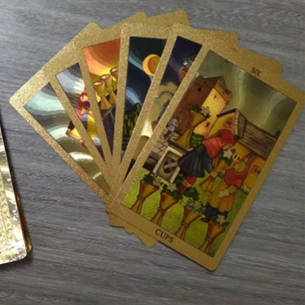 Златна колода Таро Загадъчна игра на Таро Класически карти за гадаене с 3-ма оборотными на графични изображения на Английската версия за подаръци на децата Изображение 4