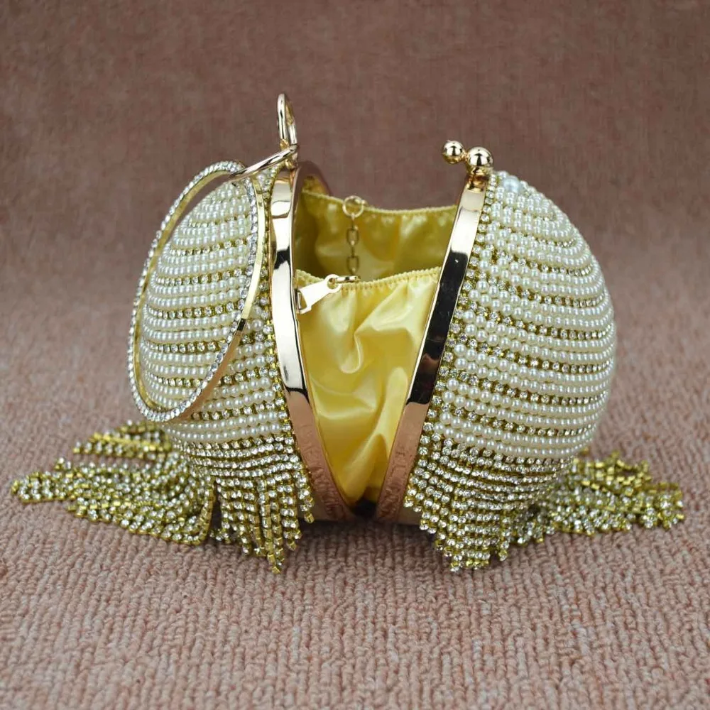 Златната Топка с диамантена шапки, дамски вечерна дамска чанта от метал и кристал, Сватбената чанта, дамска чанта на рамото за младоженци, Дамски гривни, Клатч, портфейл Изображение 3