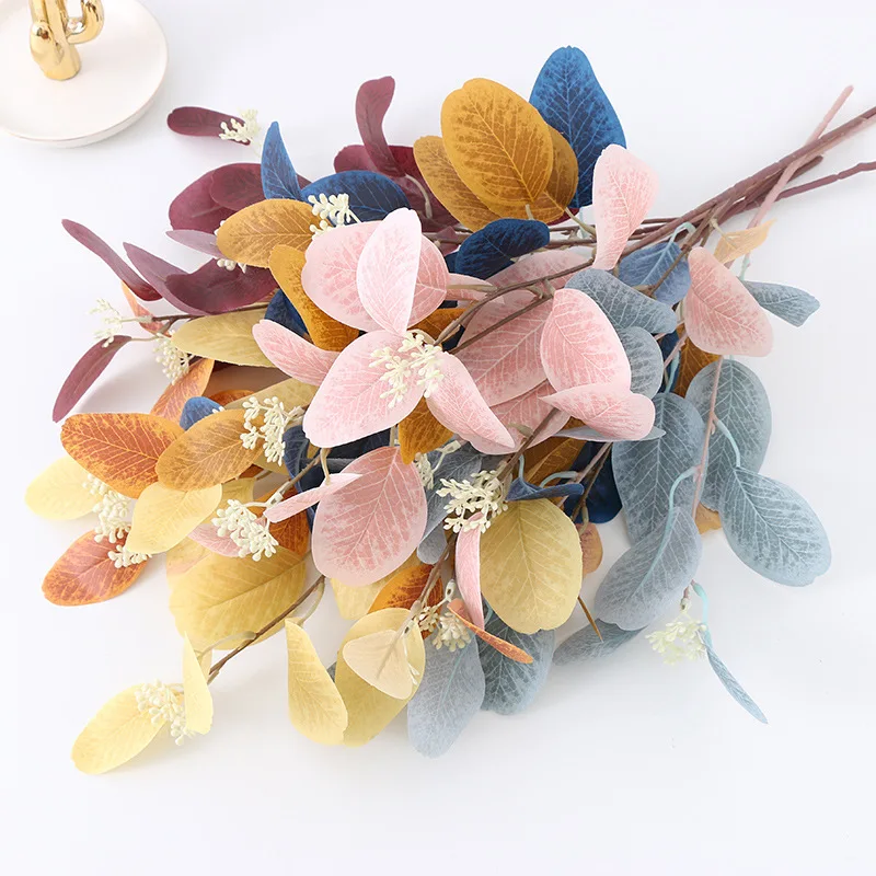 Изкуствени цветя, листа от евкалипт, клони и растения Красят сватба у дома, декорация от синьо евкалипт Изображение 0