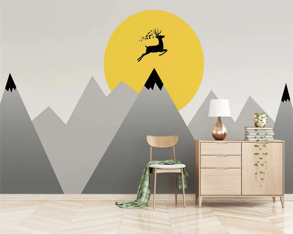 Изработена по поръчка модерна детска декоративна живопис beibehang papel de parede 3d тапети скандинавски минимализъм алпийски олененок фон за телевизор Изображение 0