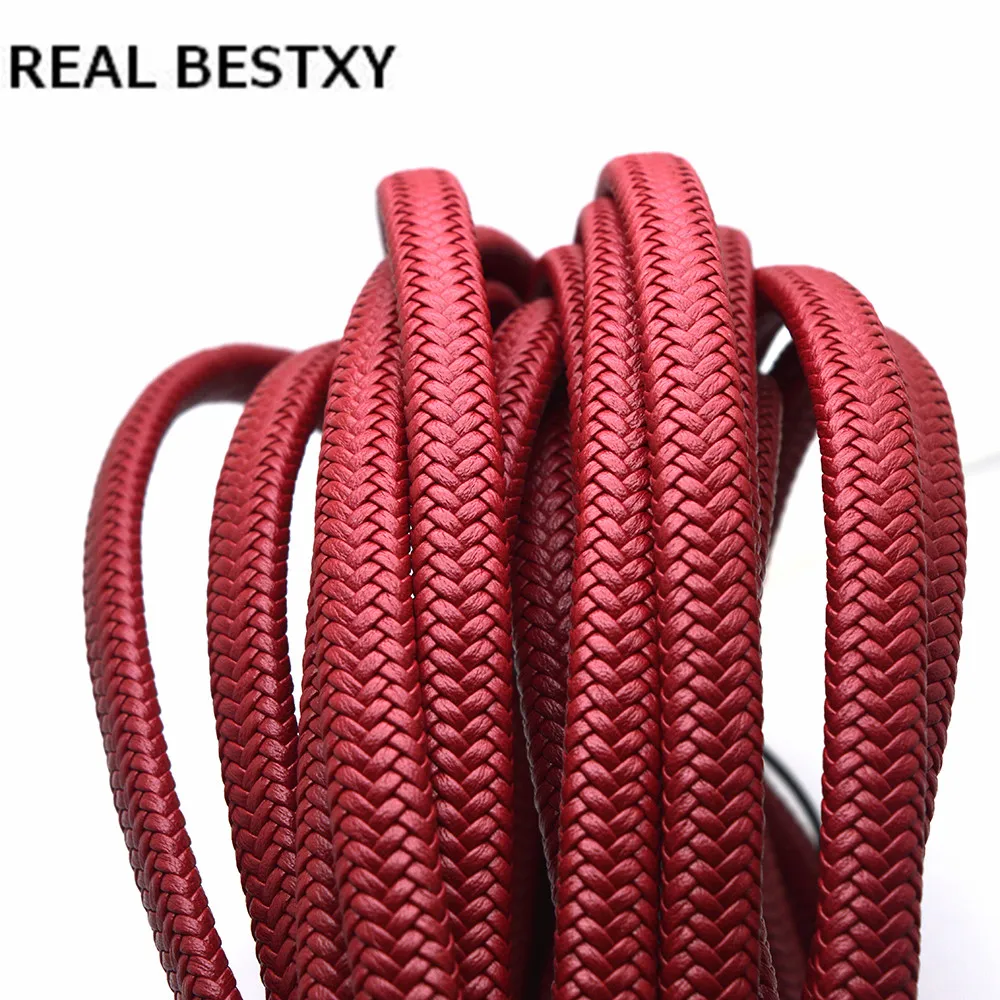 ИСТИНСКИ BESTXY 12*6 мм, червен оплетена кожа кабел за направата на гривни, черна ракита, кожена ивица, кафява кожа кабел за гривна Изображение 0