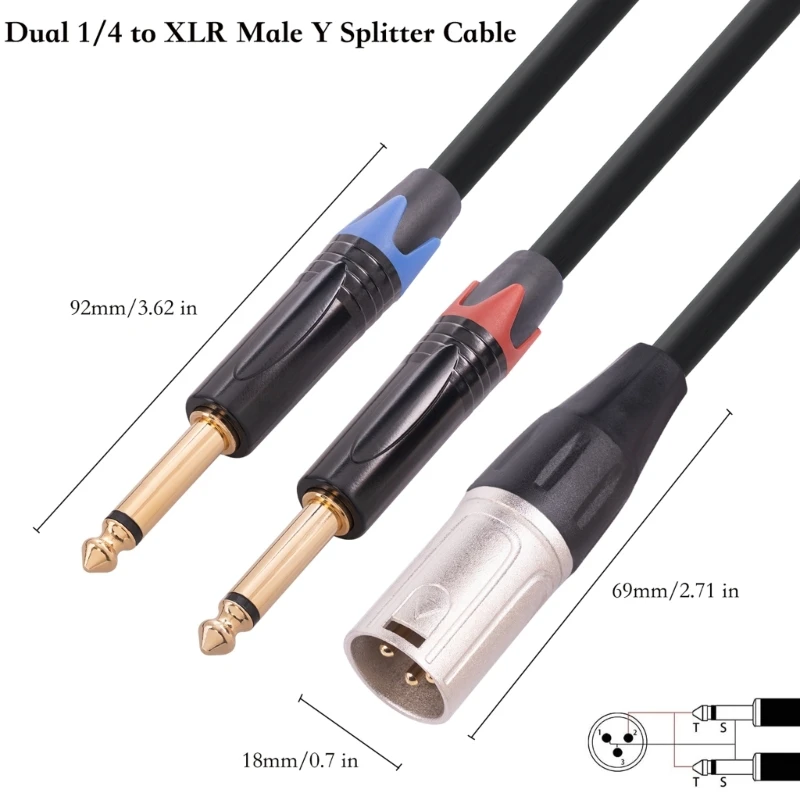 Кабел TRS 1/4 инча към XLR XLR 3-пинов щепсел за двойно штекеру на четвърт инч към XLR конектора 6,35 мм TRS свързващ Сигнален кабел Изображение 1