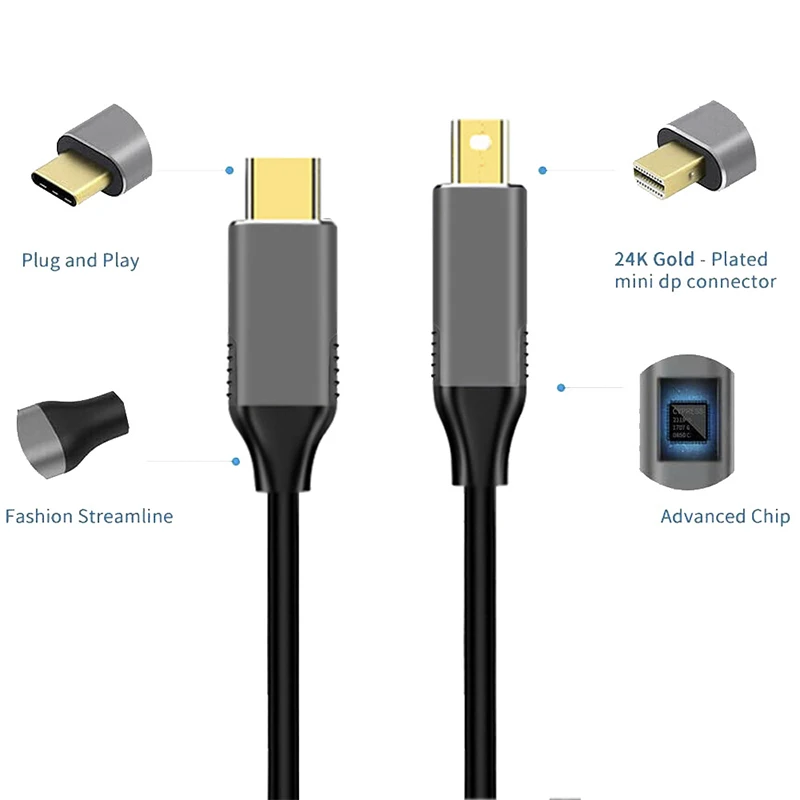 Кабел-USB адаптер C до Mini Displayport за MacBook Air Pro USB Type C до Mini DP Display Port Видеокабели Thunderbolt 4K 60Hz Изображение 2