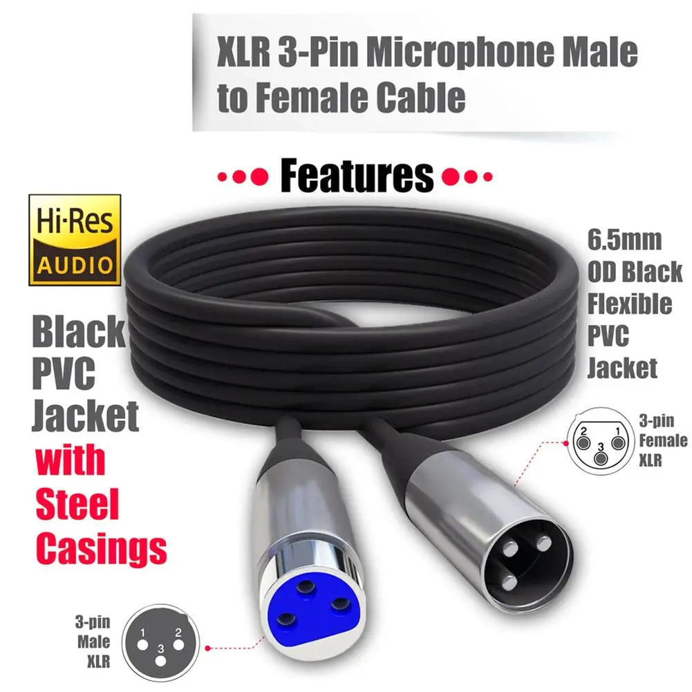 Кабел XLR микрофон, 3-пинов аудио кабел, конектор за свързване на кабели, разклонител, Аксесоари за кабел 1,5 М/3 м Изображение 1