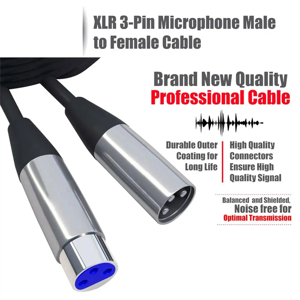 Кабел XLR микрофон, 3-пинов аудио кабел, конектор за свързване на кабели, разклонител, Аксесоари за кабел 1,5 М/3 м Изображение 3