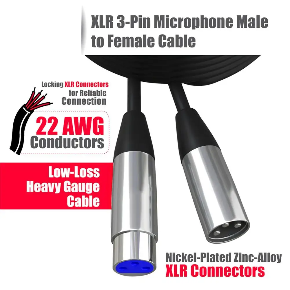 Кабел XLR микрофон, 3-пинов аудио кабел, конектор за свързване на кабели, разклонител, Аксесоари за кабел 1,5 М/3 м Изображение 4