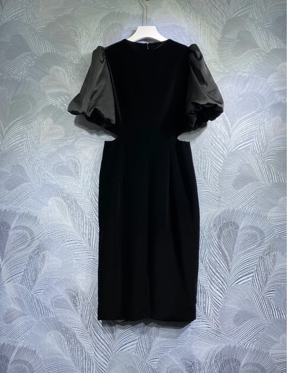 Кадифе плат, черен на Цвят, женски пряко рокля с пищни ръкави, диаманти, beading, приталенные дамски дълги рокли с изрези Изображение 2