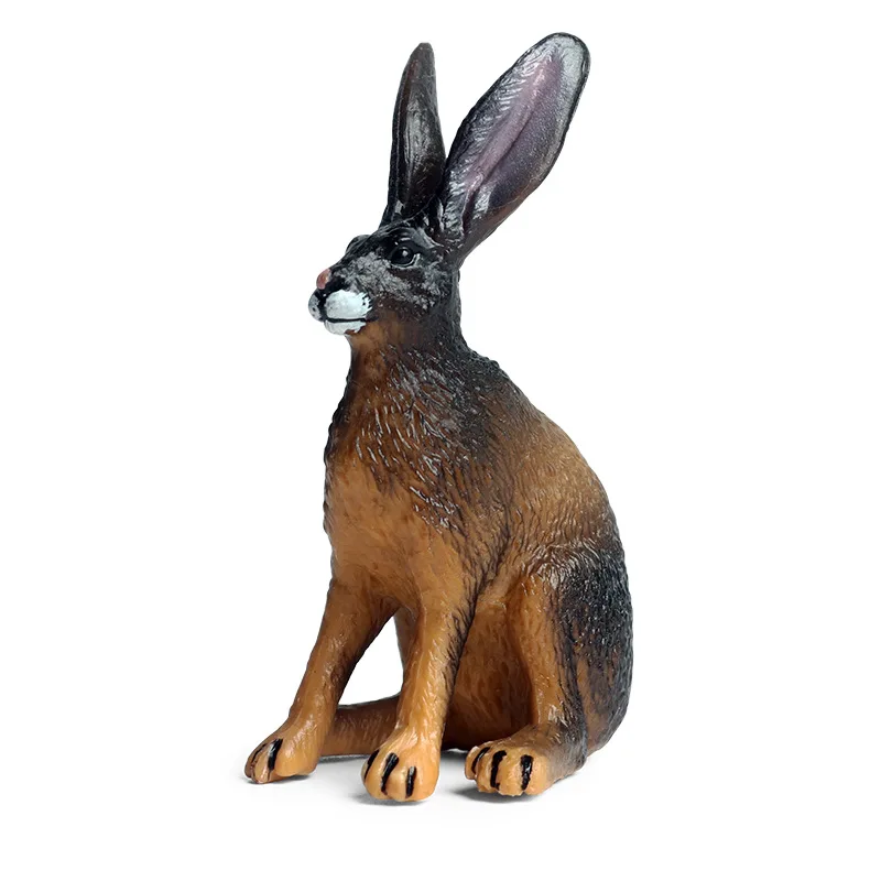 Кафяв модел животно с дълги уши във формата на Заек, статуетка Диво животно, PVC, детски образователни играчки Изображение 2