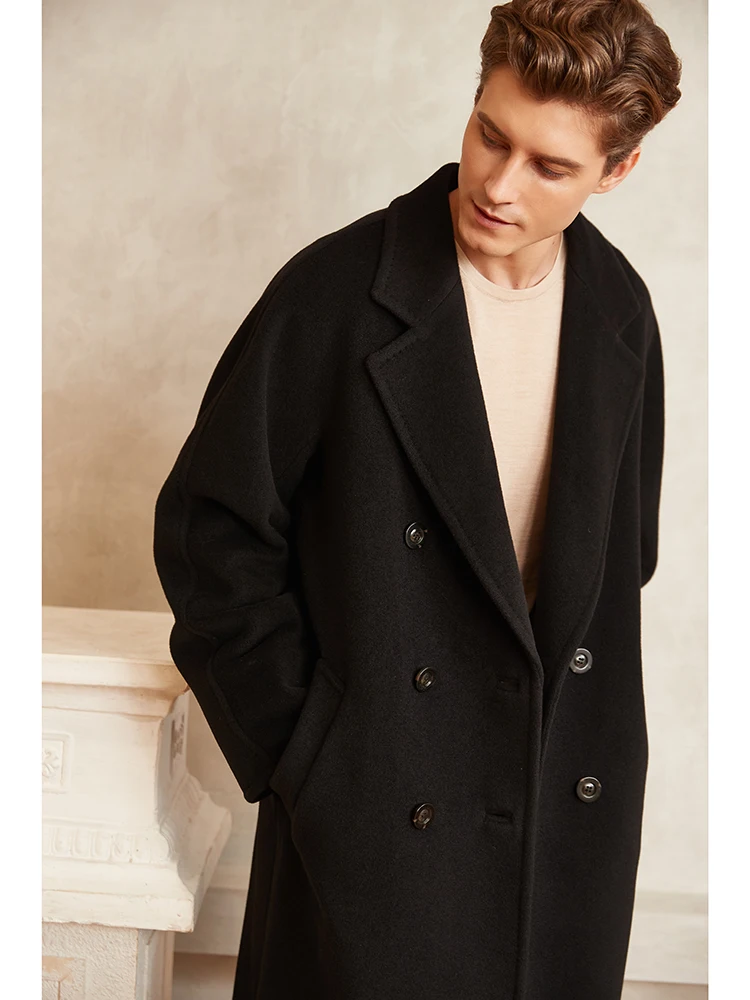 Кашемировое вълна палто За мъже, Двустранно Есенно-зимния вълна палто в стил на британската водна Вълна За вашия любим човек, мъжко кашемировое палто със средна дължина Изображение 0
