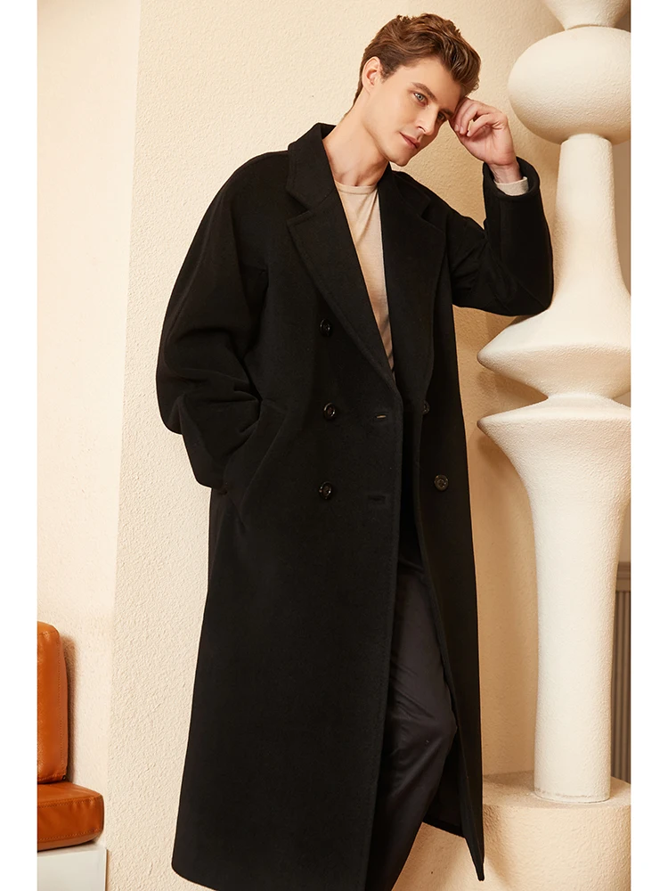 Кашемировое вълна палто За мъже, Двустранно Есенно-зимния вълна палто в стил на британската водна Вълна За вашия любим човек, мъжко кашемировое палто със средна дължина Изображение 2