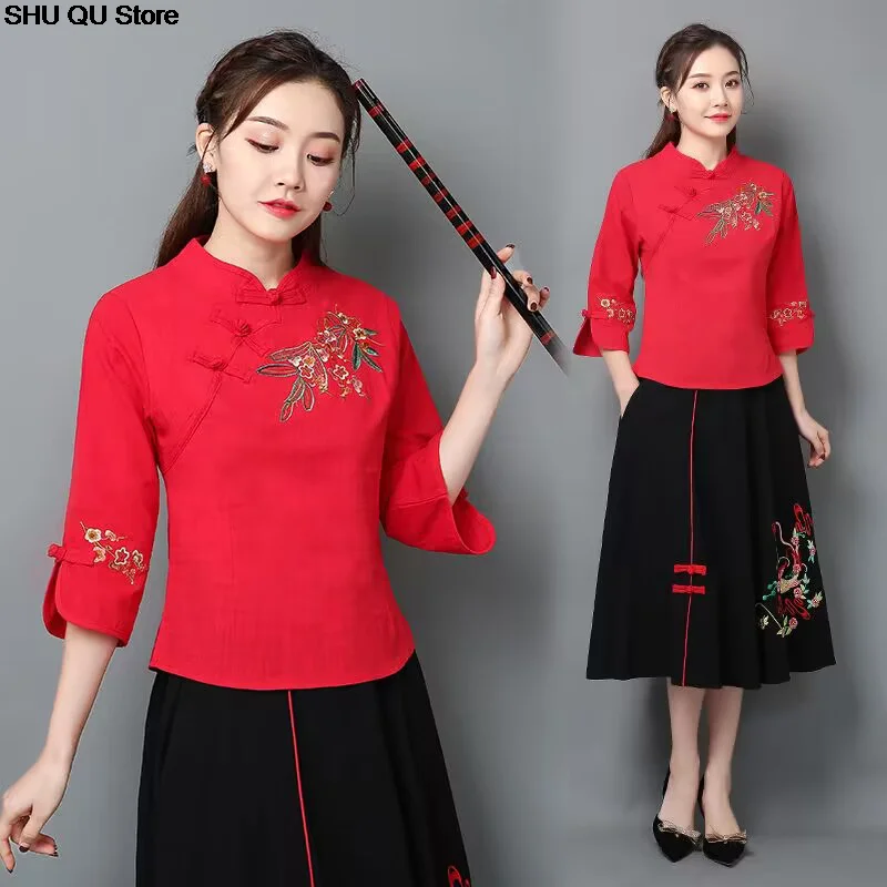 китайски дамски дрехи в традиционен стил, дамски китайска блуза, китайска традиционна китайска дрехи с бродерия Изображение 0