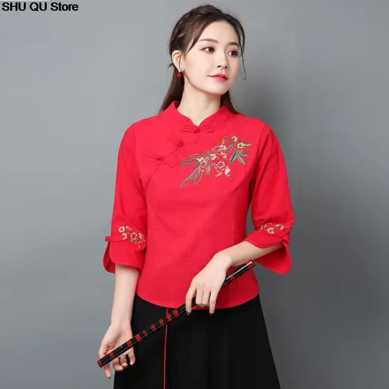 китайски дамски дрехи в традиционен стил, дамски китайска блуза, китайска традиционна китайска дрехи с бродерия Изображение 2
