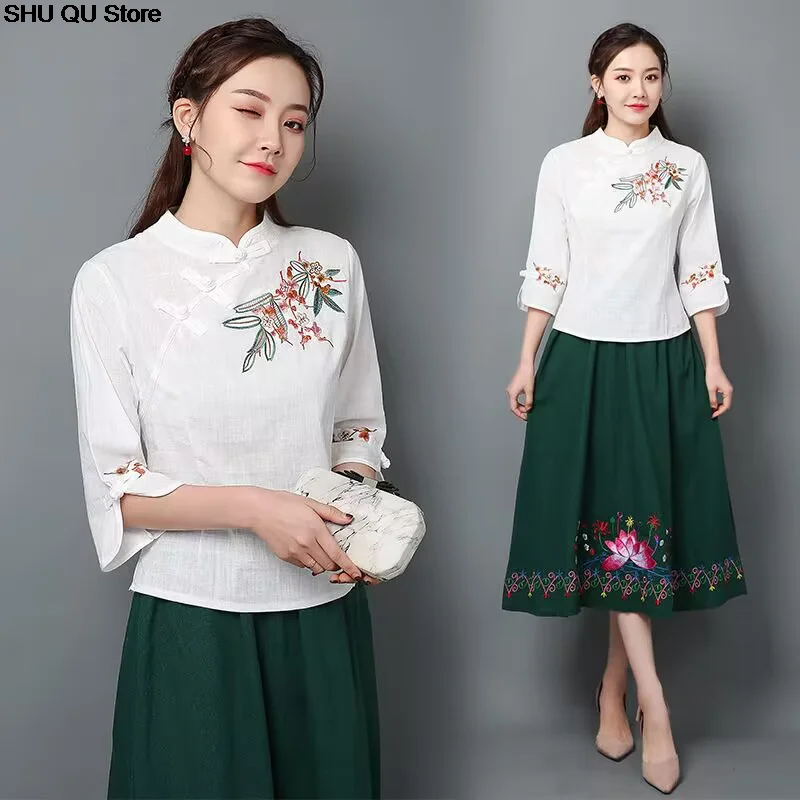 китайски дамски дрехи в традиционен стил, дамски китайска блуза, китайска традиционна китайска дрехи с бродерия Изображение 3