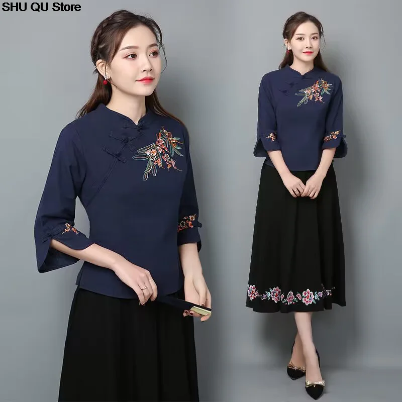 китайски дамски дрехи в традиционен стил, дамски китайска блуза, китайска традиционна китайска дрехи с бродерия Изображение 4
