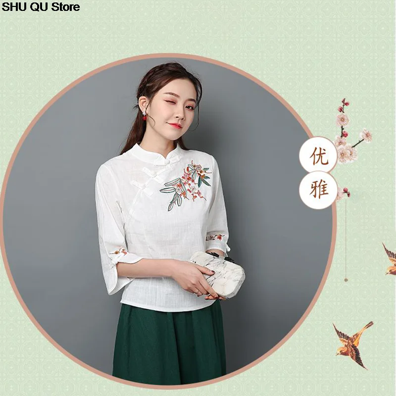китайски дамски дрехи в традиционен стил, дамски китайска блуза, китайска традиционна китайска дрехи с бродерия Изображение 5