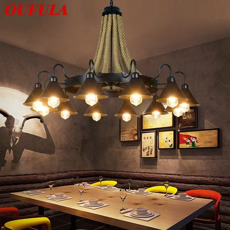 Класически полилей OUFULA, ретро-осветителни тела, Проектиране на лофта, творчески промишлен окачен лампа на въже за дома, спални, хотела Изображение 0