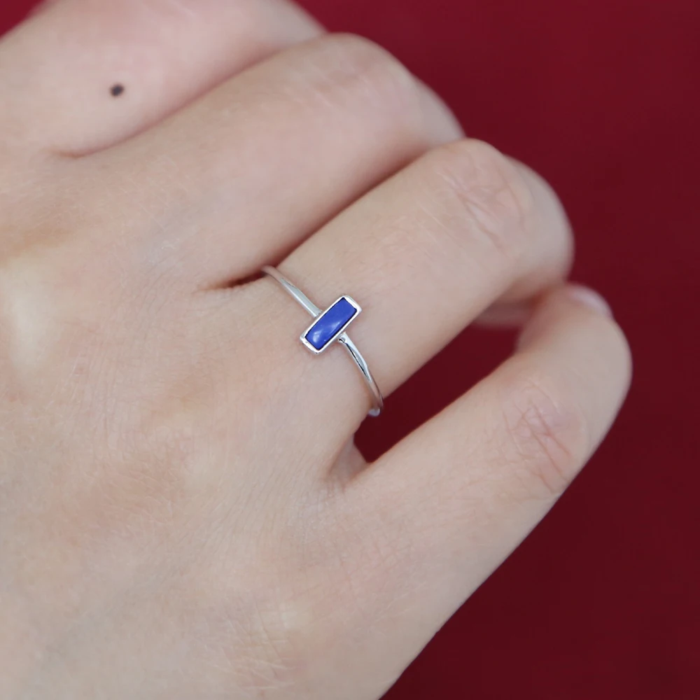 Коледен хубав лесен подарък за приятелката си пръстен от сребро 925 проба модерен сребърни бижута тъмно-синята ивица на цирконий cz Bague Femme Изображение 0
