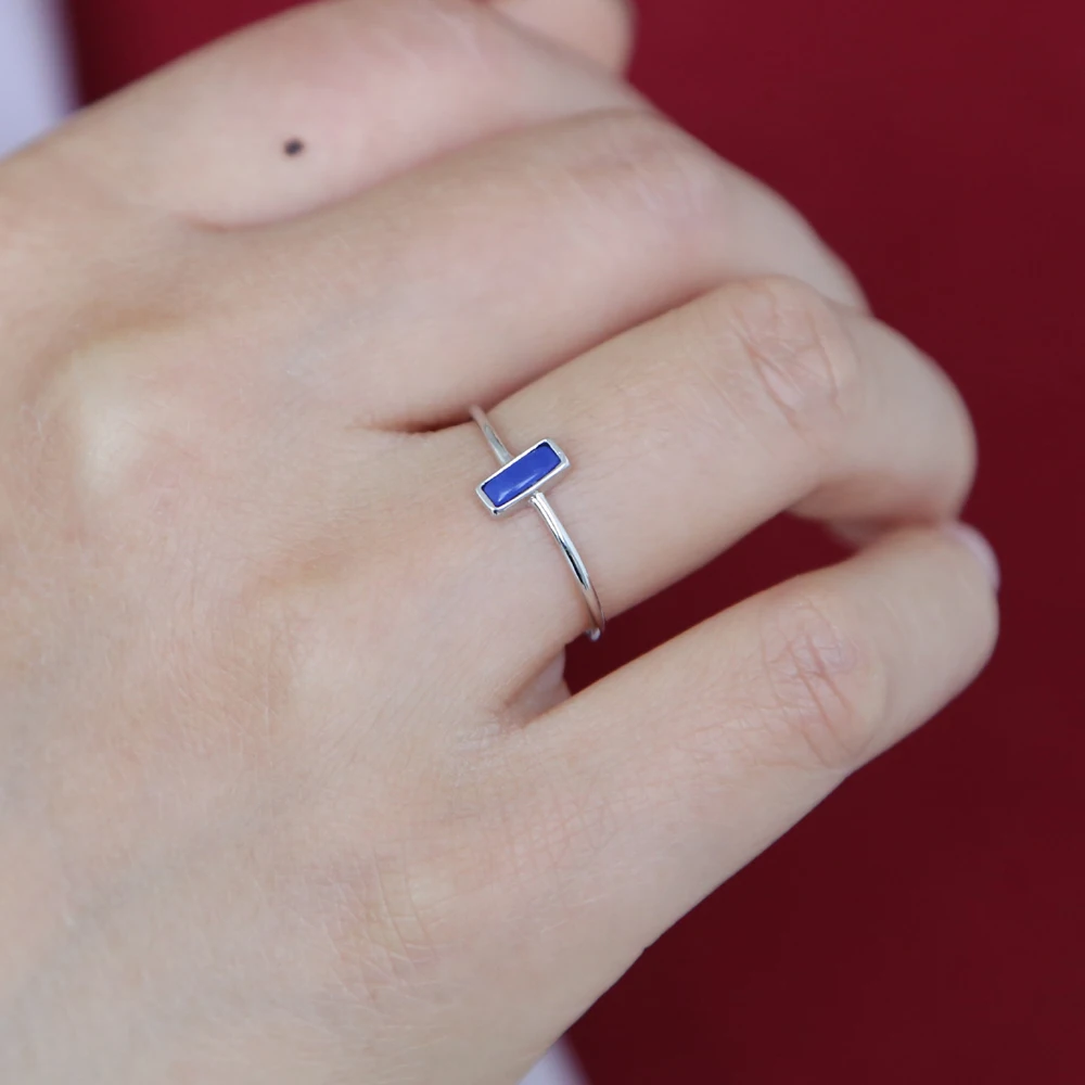 Коледен хубав лесен подарък за приятелката си пръстен от сребро 925 проба модерен сребърни бижута тъмно-синята ивица на цирконий cz Bague Femme Изображение 4