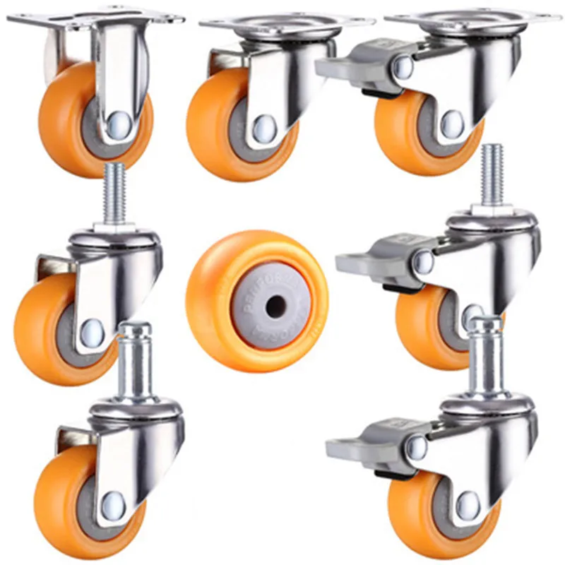 Колела за мебели 1/1,25/1,5/2 инча, оранжево въртящи се колела с гумени колела за колички за пазаруване, 1 бр. Изображение 0