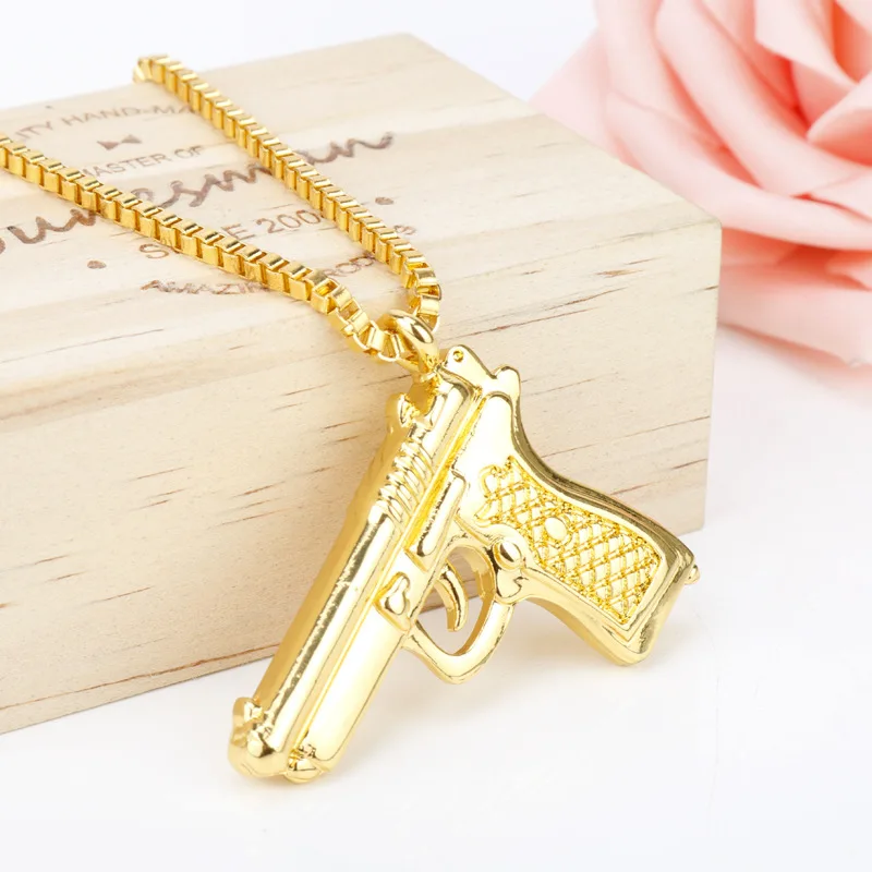 Колие с пистолет в стил хип-хоп, очарователен златни колиета с висулки във формата на пистолет-картечница за жени и мъже, модни бижута, стръмни аксесоари за греди Изображение 3