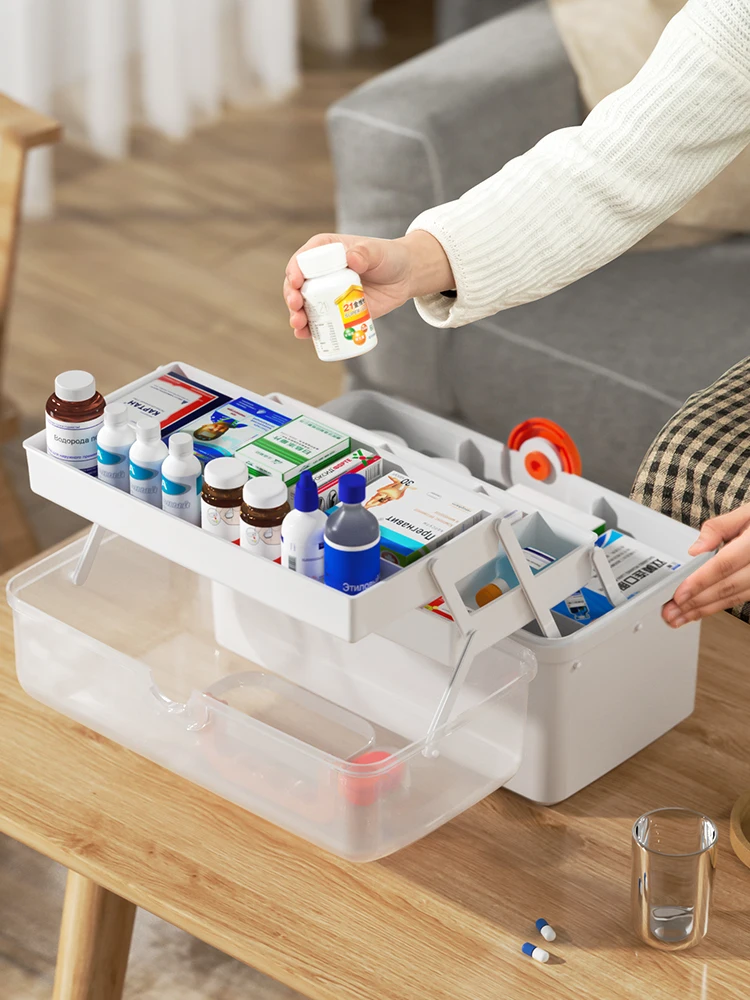 Комплект за Семейна опаковка на Домакински Многопластова кутия за съхранение на лекарства с голям капацитет на Медицинска помощ Изображение 4