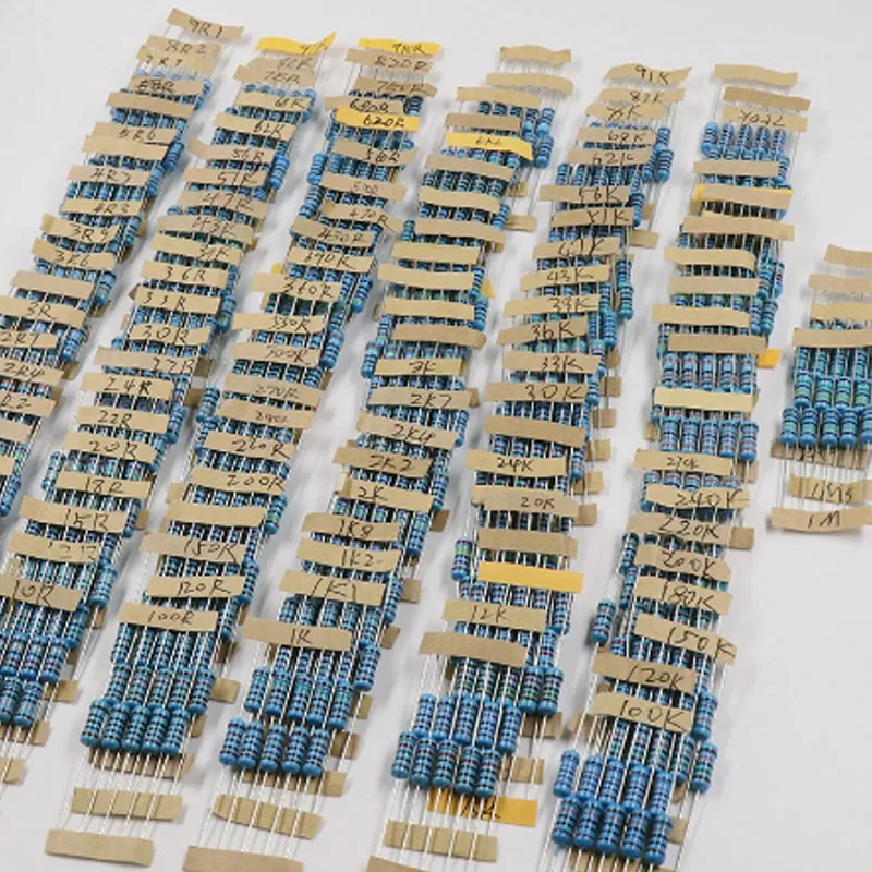Комплект метални филма на резистори с резистором мощност от 2 W Точност 1% Комплект пръстен резистори пет цвята 1R-3MR 130 стойност * 5шт = 650 бр. Изображение 3