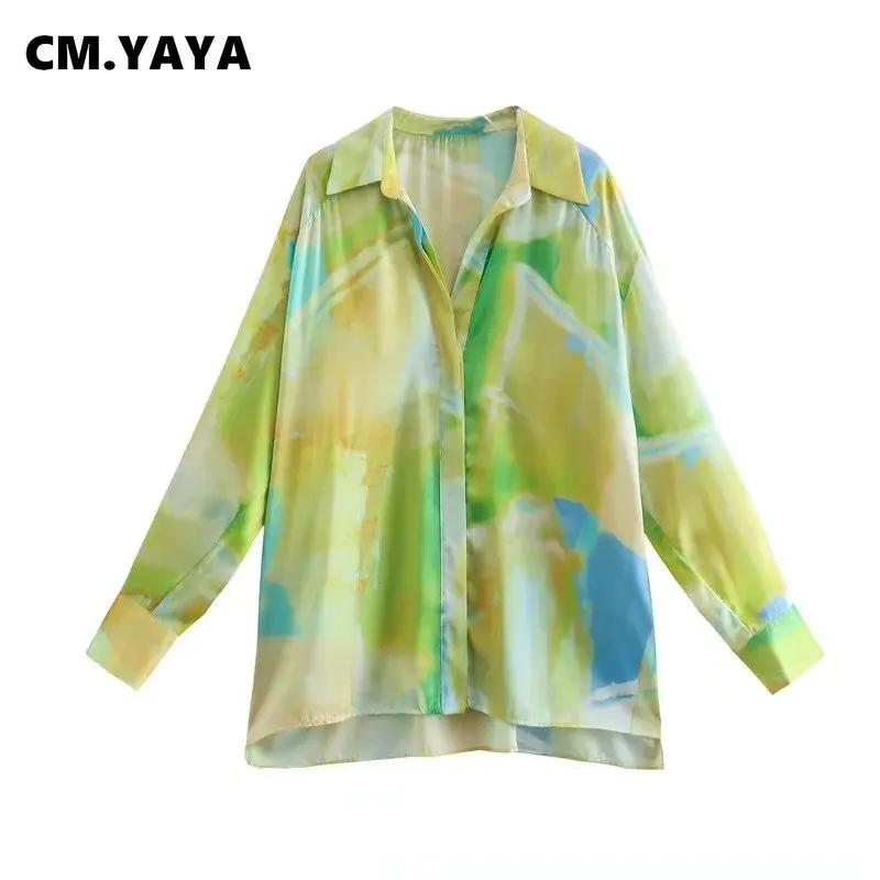 Комплекти от прагове с принтом CM.YAYA, за жени, блузи с дълги ръкави и Поли трапецовидна форма с цепка отстрани, Елегантни Комплекти от две части Изображение 2