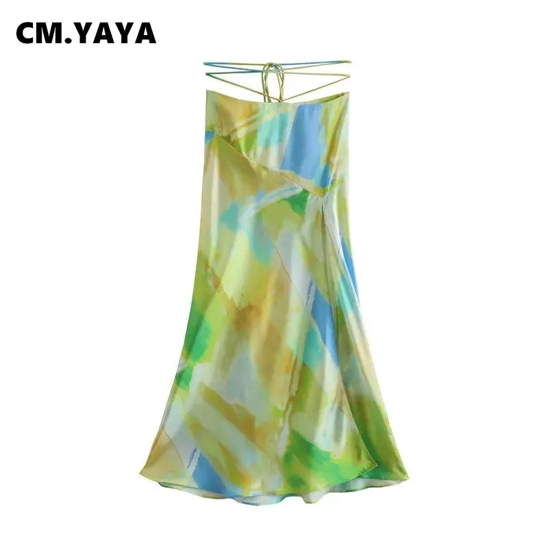 Комплекти от прагове с принтом CM.YAYA, за жени, блузи с дълги ръкави и Поли трапецовидна форма с цепка отстрани, Елегантни Комплекти от две части Изображение 5