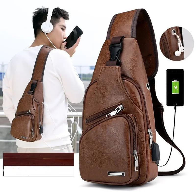  Корейската версия на новия мъжки нагрудной чанти с USB порт за зареждане, градинска ежедневната тенденция студентски чанта-месинджър Изображение 0