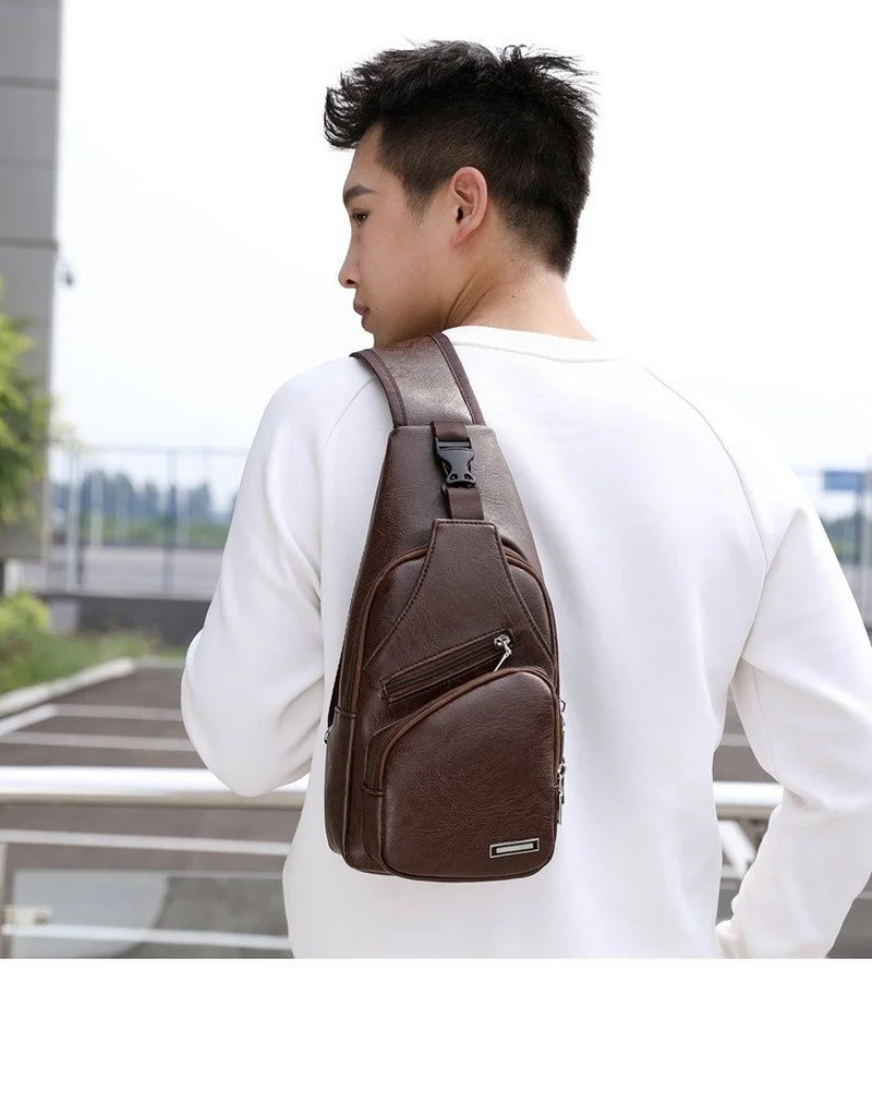  Корейската версия на новия мъжки нагрудной чанти с USB порт за зареждане, градинска ежедневната тенденция студентски чанта-месинджър Изображение 2