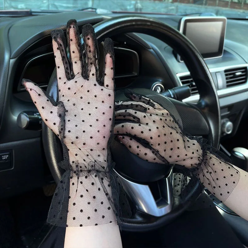 Корейски дантелени Слънчеви Ръкавици за жени, летни нескользящие тънки ръкавици на точки за танцови представления, упътвания, кратки ръкавици за шофиране с пълни пръсти Изображение 0