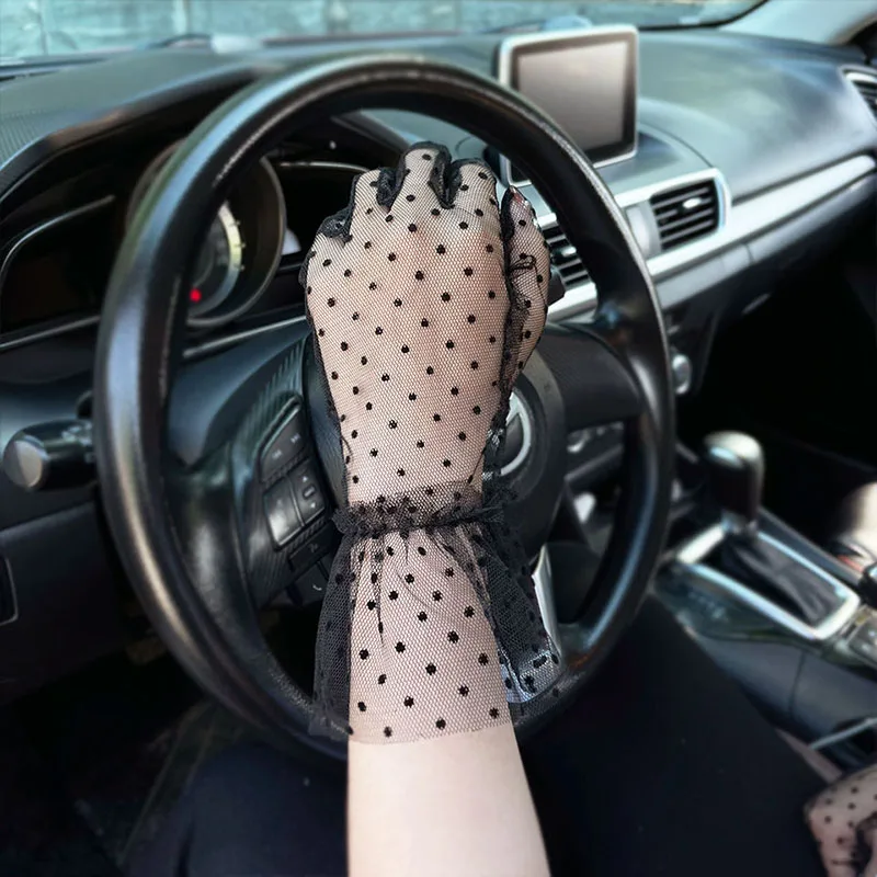 Корейски дантелени Слънчеви Ръкавици за жени, летни нескользящие тънки ръкавици на точки за танцови представления, упътвания, кратки ръкавици за шофиране с пълни пръсти Изображение 3