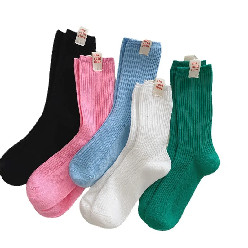 Корейски марка на приливи и отливи, тъканно етикет с надпис she, чорапи-тръби с двойна игла, мъжки и дамски чорапи от чист памук, ins, ниша, чорапи Изображение 0
