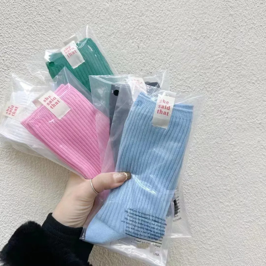 Корейски марка на приливи и отливи, тъканно етикет с надпис she, чорапи-тръби с двойна игла, мъжки и дамски чорапи от чист памук, ins, ниша, чорапи Изображение 1