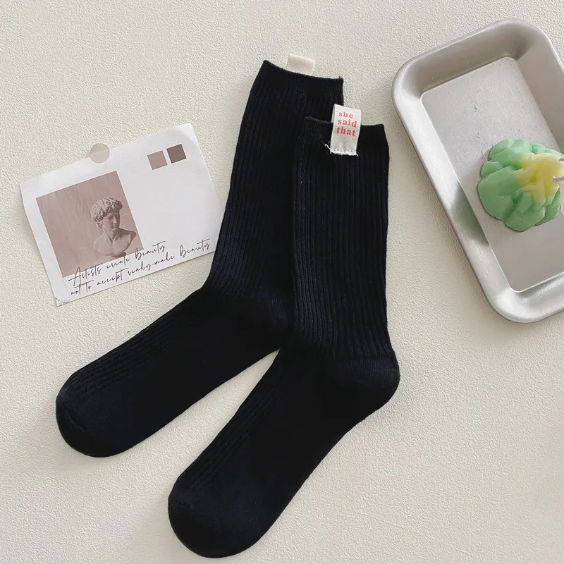 Корейски марка на приливи и отливи, тъканно етикет с надпис she, чорапи-тръби с двойна игла, мъжки и дамски чорапи от чист памук, ins, ниша, чорапи Изображение 4