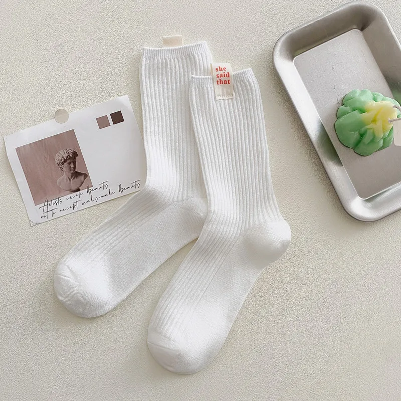 Корейски марка на приливи и отливи, тъканно етикет с надпис she, чорапи-тръби с двойна игла, мъжки и дамски чорапи от чист памук, ins, ниша, чорапи Изображение 5