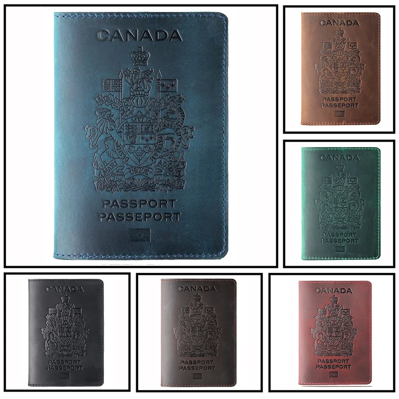 Корици за паспорти от естествена кожа с гравиран, Канада, Персонални Калъф за корицата на паспорта, Изработени по поръчка кожени Подаръци, Пътен чантата за мъже и жени Изображение 3